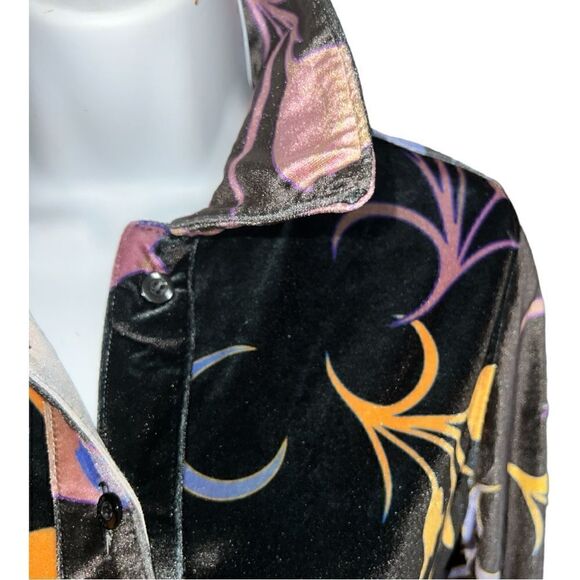 BARRAGÁN Velvet Floral Woman Shirt Vintage Style Stretch Comfort Wear Size XS - Picture 4 of 8